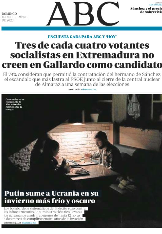 Portadas de la prensa internacional de este domingo 14 de diciembre de 2025 Portadas de la prensa internacional de este domingo 14 de diciembre de 2025
