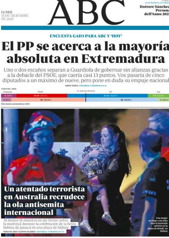Portadas de la prensa internacional de este lunes 15 de diciembre de 2025