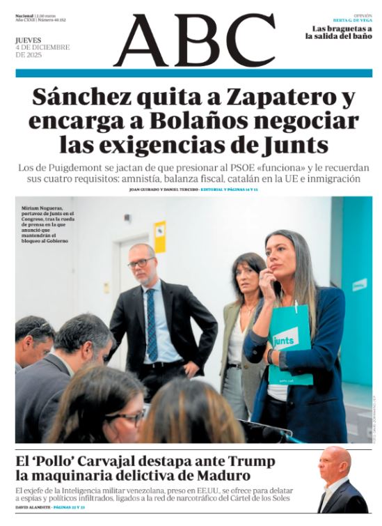Portadas de la prensa internacional de este jueves 4 de diciembre de 2025