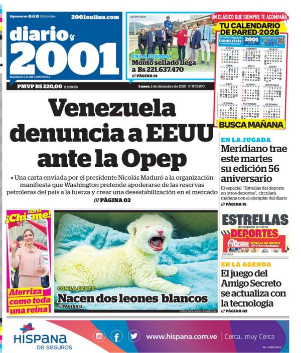 Portadas de este lunes 1 de diciembre de 2025