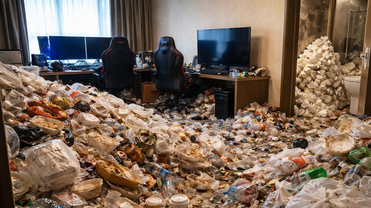 VIDEO: Un hombre pasó dos años jugando videojuegos en un hotel y dejó la habitación en condiciones deplorables