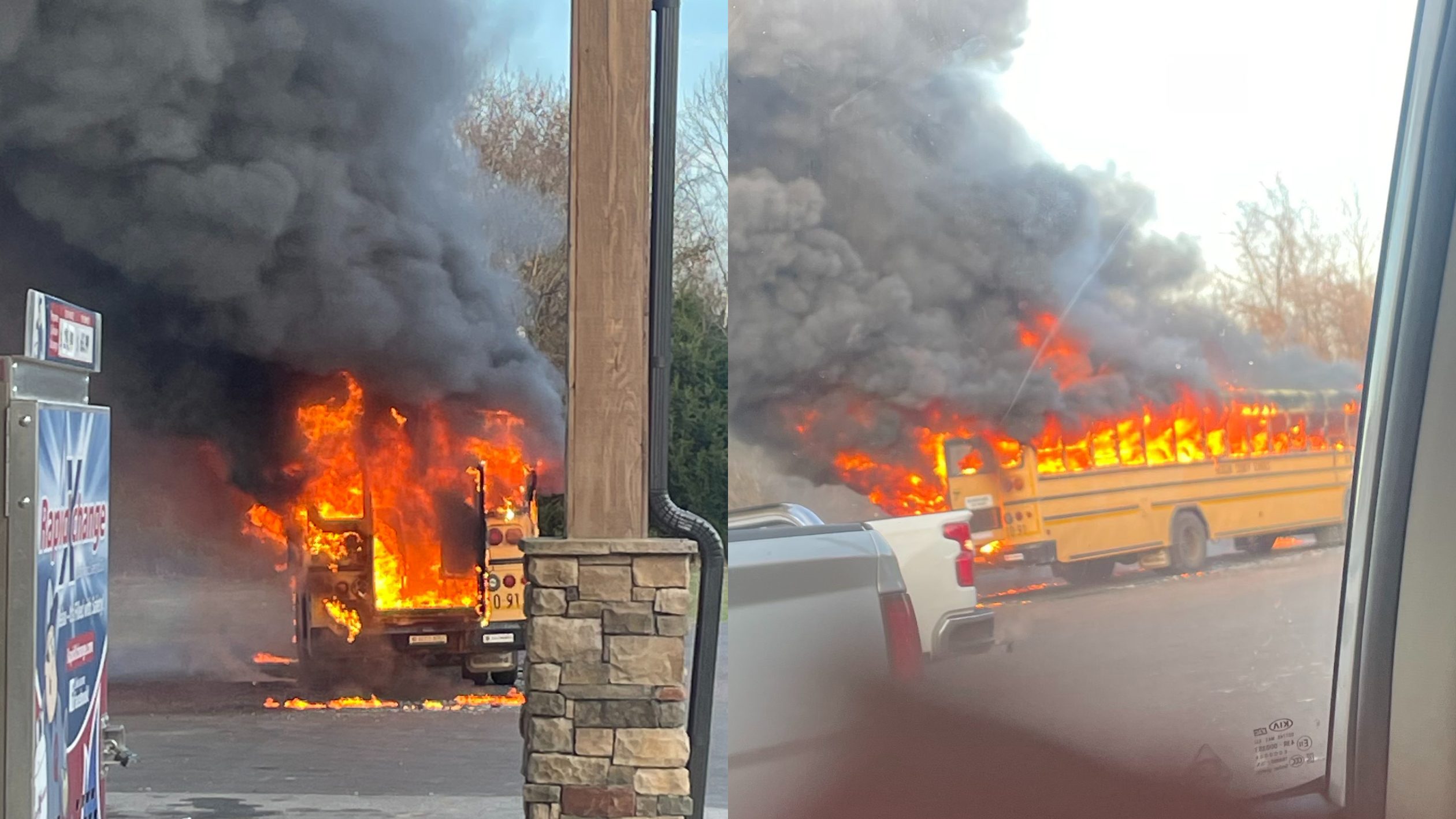 FOTOS: Impactante momento en que un autobús escolar se incendia con niños a bordo en Tennessee