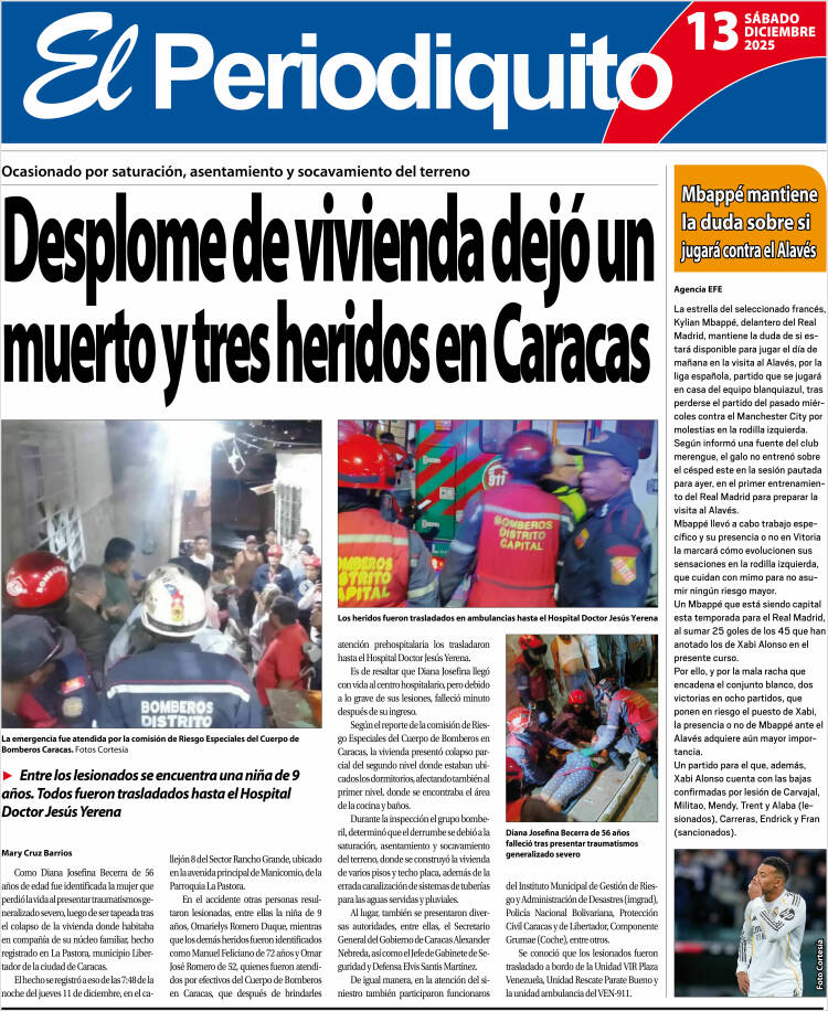 Portadas de este sábado 13 de diciembre de 2025
