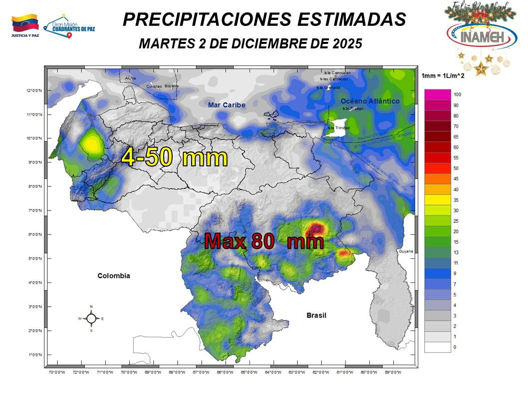 Inameh prevé descargas eléctricas y ráfagas de viento en Venezuela este #2Dic