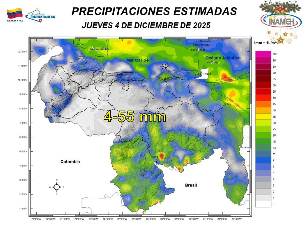 Inameh prevé lluvias y lloviznas en algunos estados de Venezuela este #4Dic