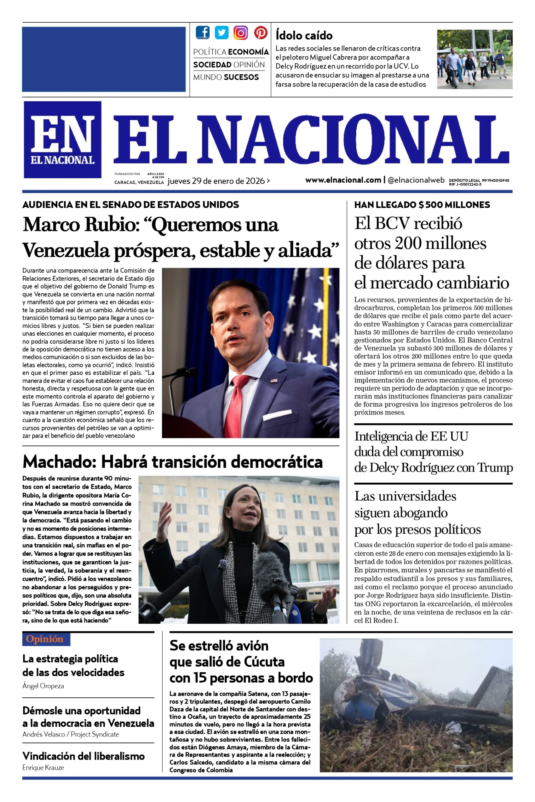Portadas de este jueves 29 de enero de 2026