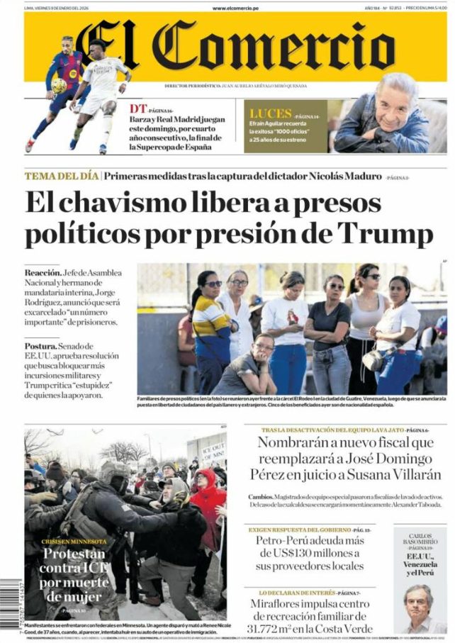 Portadas latinoamericanas de este viernes 9 de enero de 2026