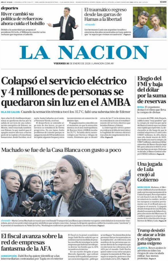 Portadas latinoamericanas de este viernes 16 de enero de 2026
