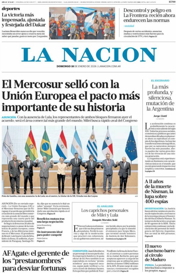 Portadas latinoamericanas de este domingo 18 de enero de 2026