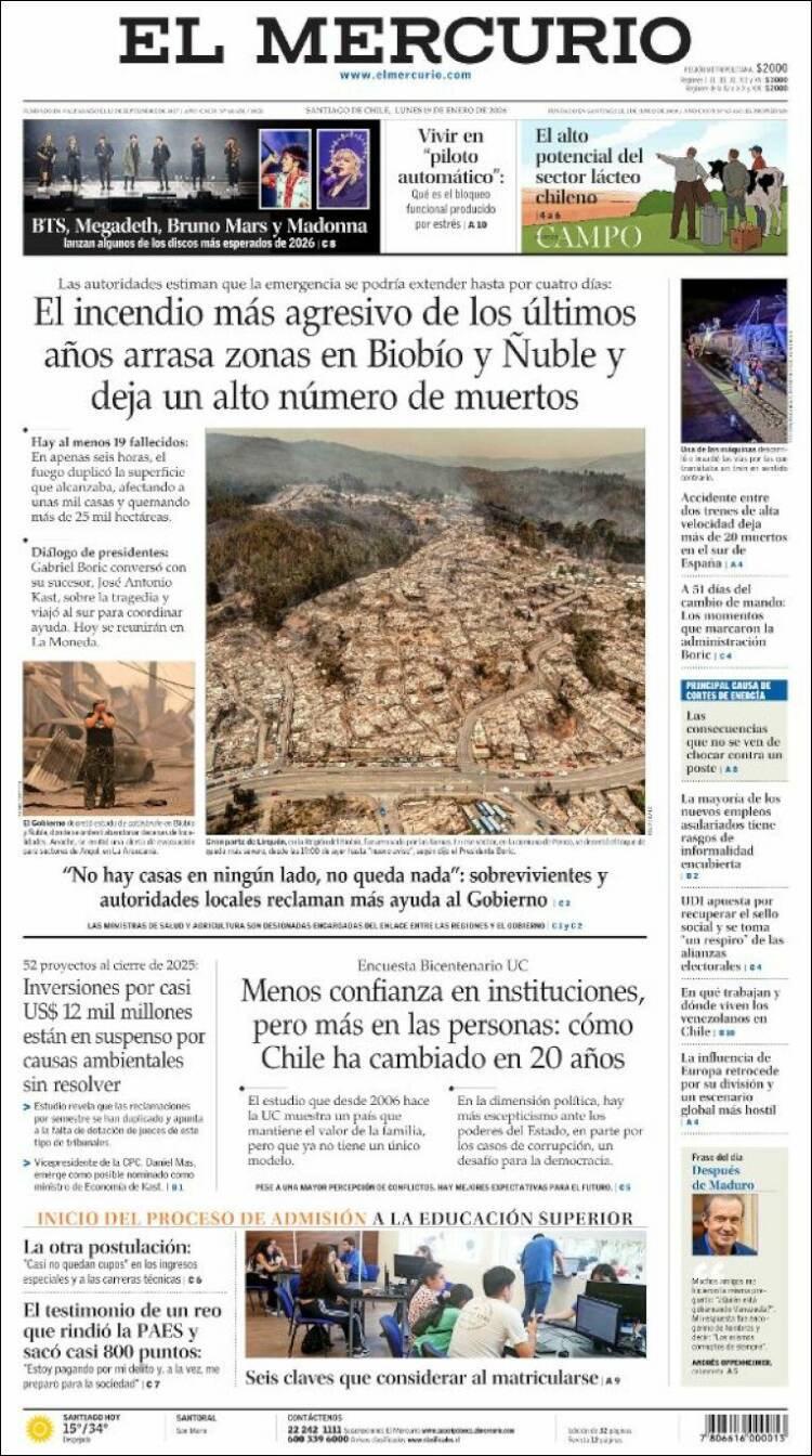 Portadas latinoamericanas de este 19 de enero de 2026