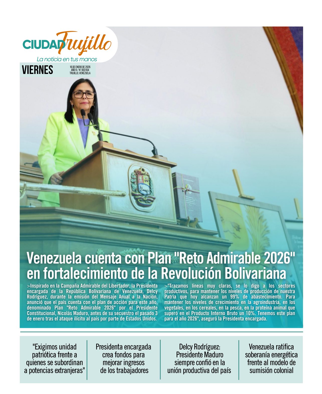 Portadas de este viernes 16 de enero de 2026