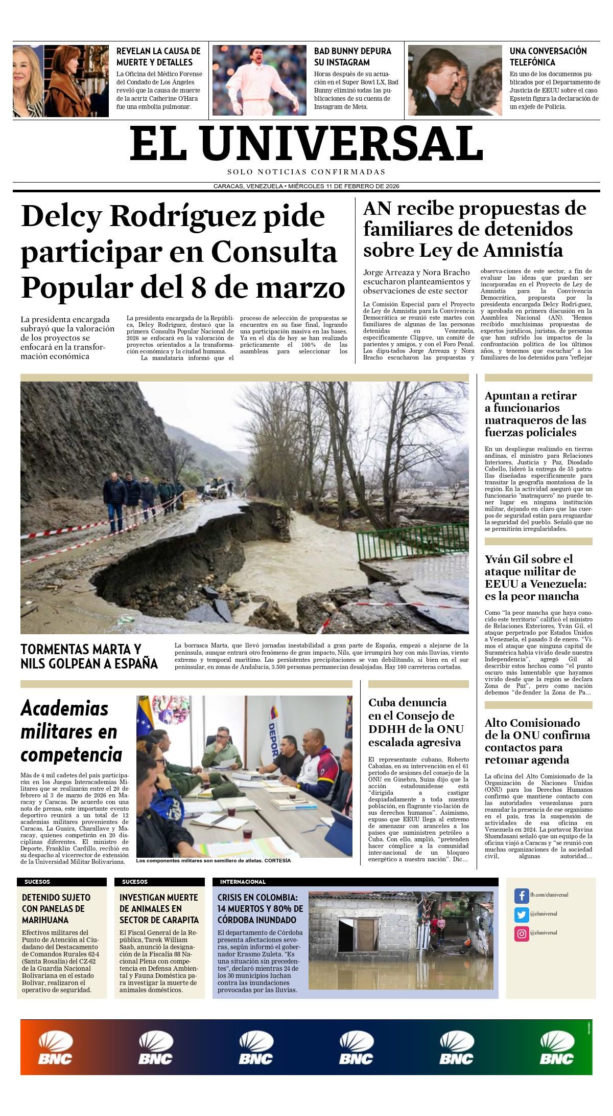 Portadas de este miércoles 11 de febrero de 2026