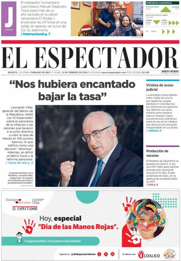 Portadas latinoamericanas de este jueves 12 de febrero de 2026
