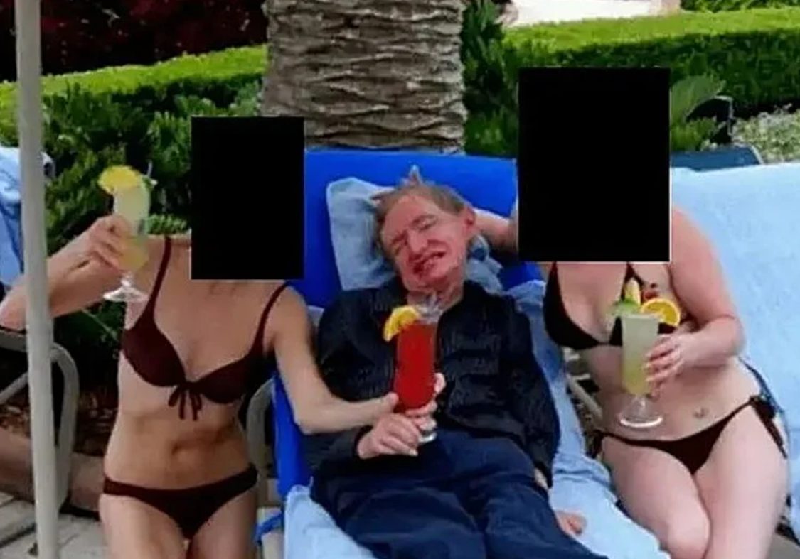 Stephen Hawking junto a dos jóvenes en bikini, la última FOTO del caso Epstein