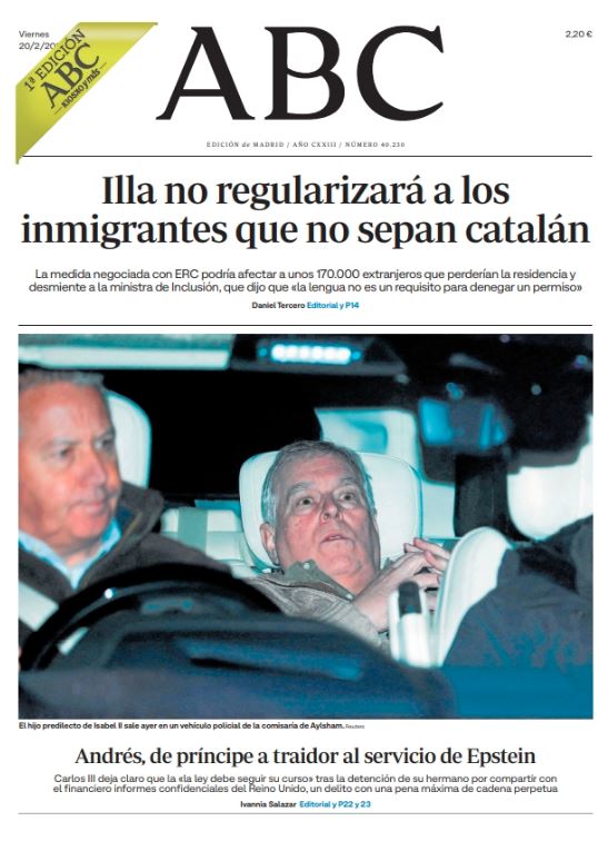 Portadas de la prensa internacional de este viernes 20 de febrero de 2026