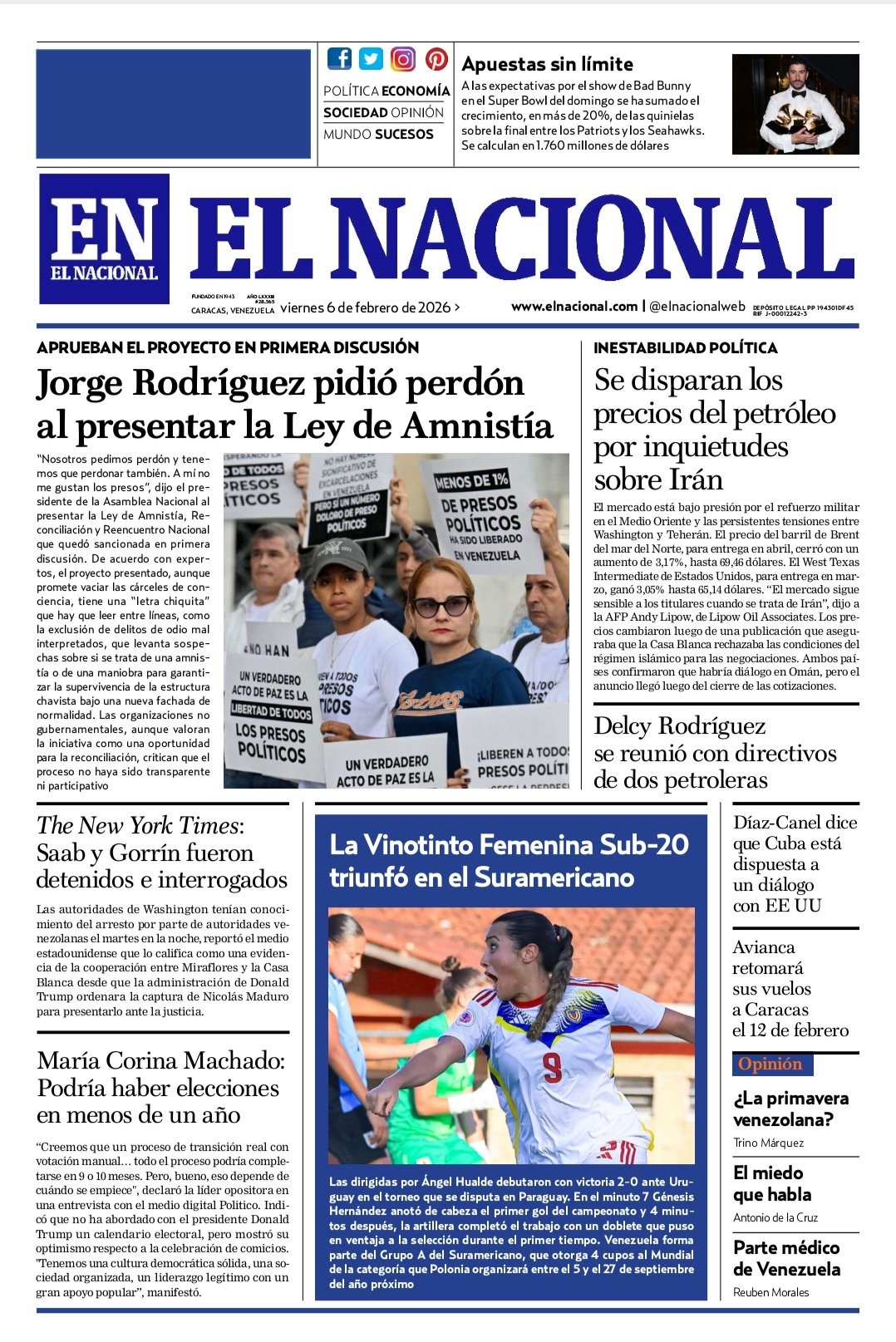 Portadas de este viernes 6 de febrero de 2026
