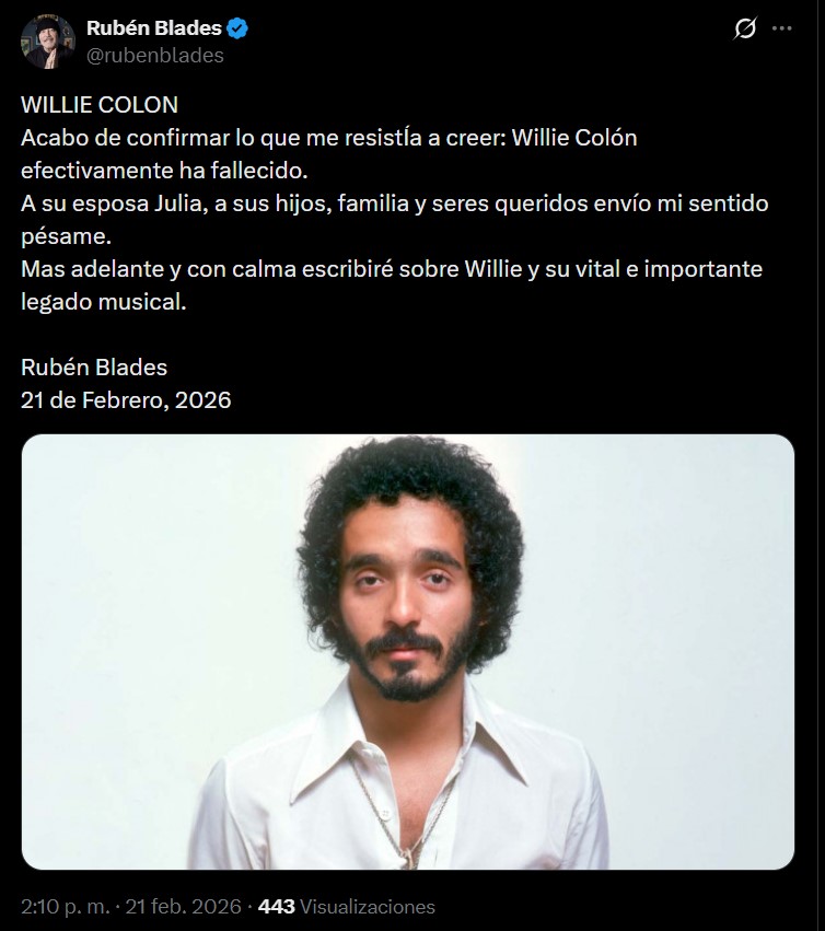 Adiós a una leyenda de la salsa: Rubén Blades llora la partida de Willie Colón