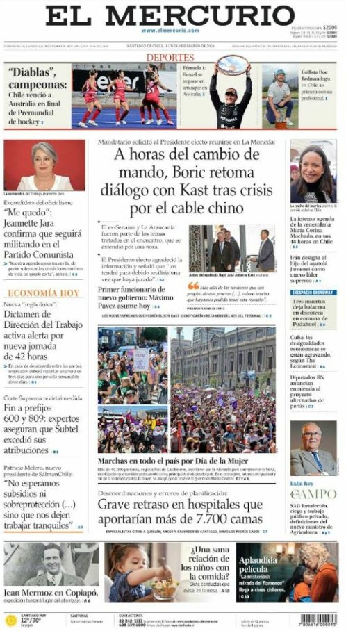 Portadas latinoamericanas de este lunes 9 de marzo de 2026