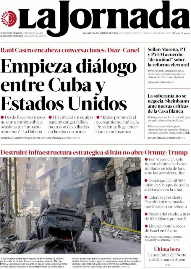 Portadas latinoamericanas de este sábado 14 de marzo de 2026
