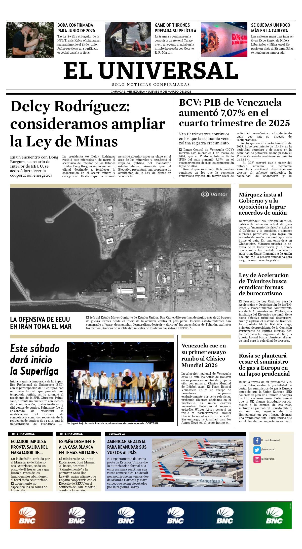 Portadas de este jueves 5 de marzo de 2026