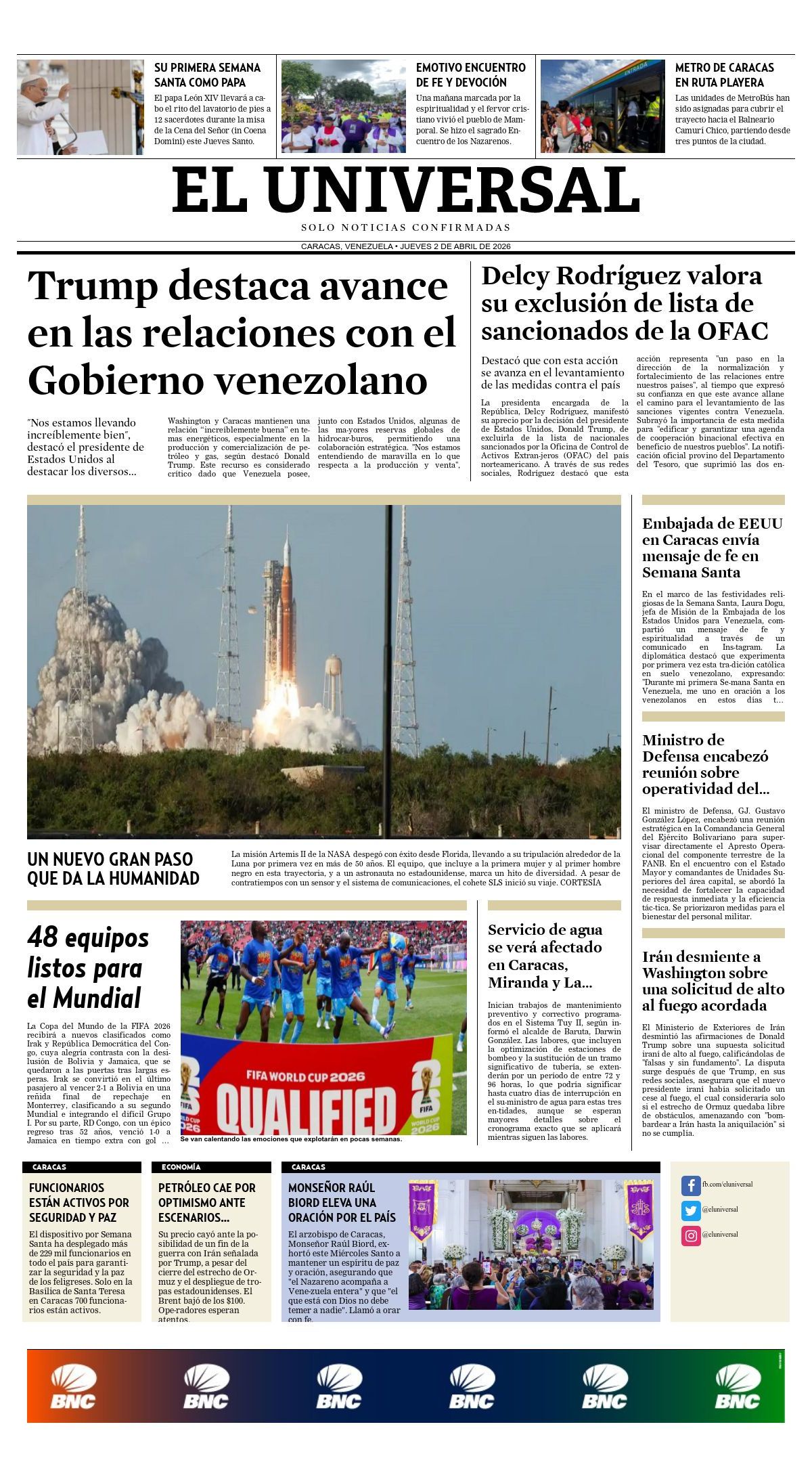 Portadas de este jueves 2 de abril de 2026