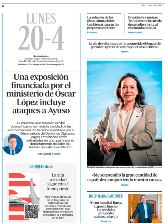 Portadas de la prensa internacional de este lunes 20 de abril de 2026