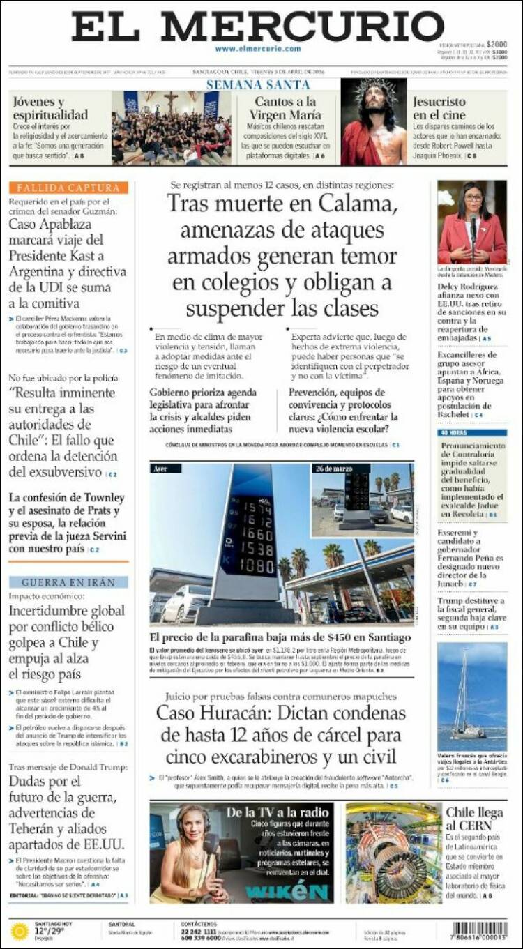 Portadas latinoamericanas de este 3 de abril de 2026