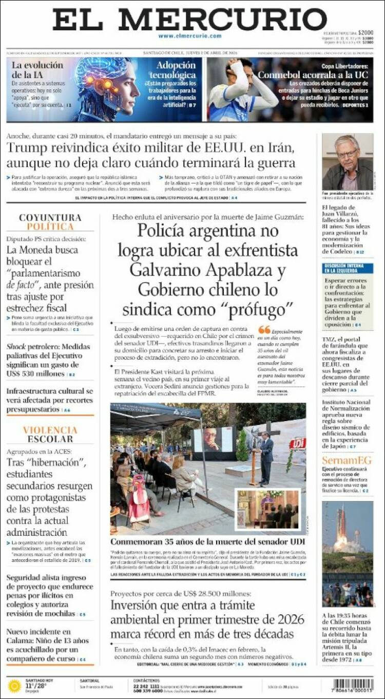 Portadas latinoamericanas de este 2 de abril de 2026