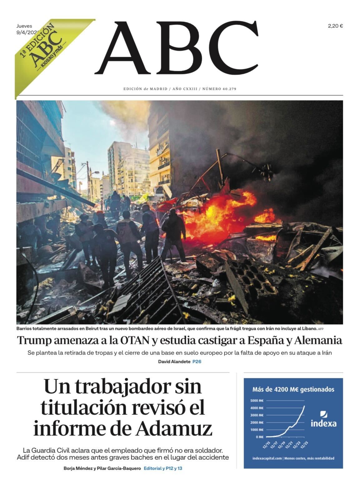 Portadas de la prensa internacional de este jueves 9 de abril de 2026
