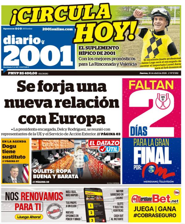 Portadas de este jueves 16 de abril de 2026