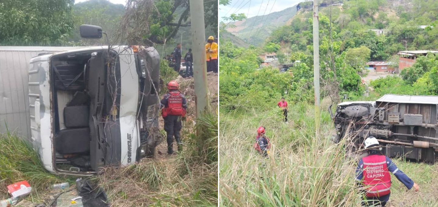 Bomberos atendieron volcamiento y caída al vacío de un camión en Parque Caiza