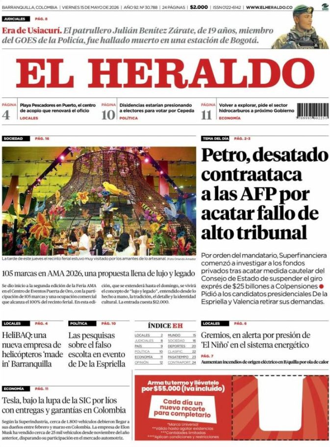 Portadas latinoamericanas de este viernes 15 de mayo de 2026