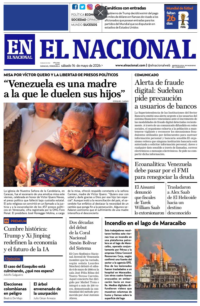 Portadas de este sábado 16 de mayo de 2026