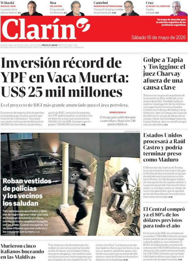 Portadas latinoamericanas de este sábado 16 de mayo de 2026