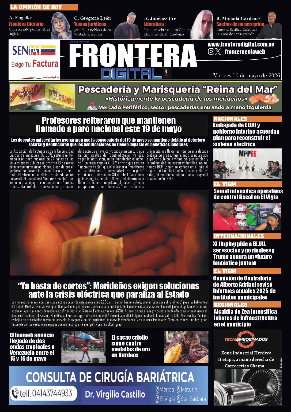 Portadas de este viernes 15 de mayo de 2026