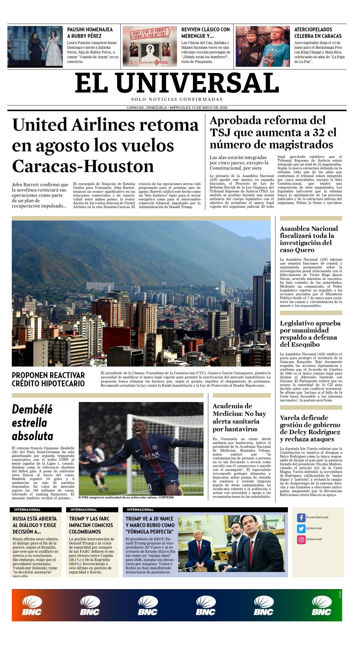 Portadas de este miércoles 13 de mayo de 2026