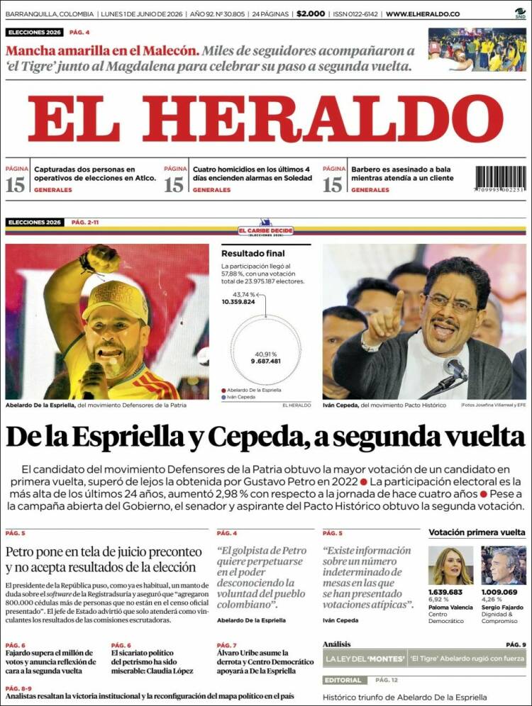 Portadas latinoamericanas de este 1 de junio de 2026