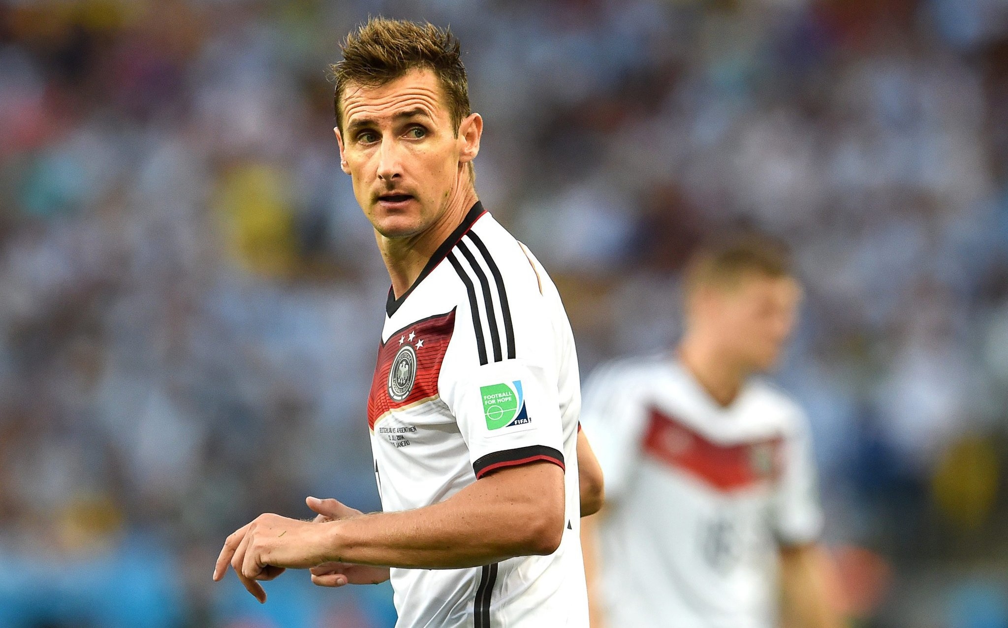 La reacción de Miroslav Klose luego de que Lionel Messi lo superara como máximo goleador de los Mundiales