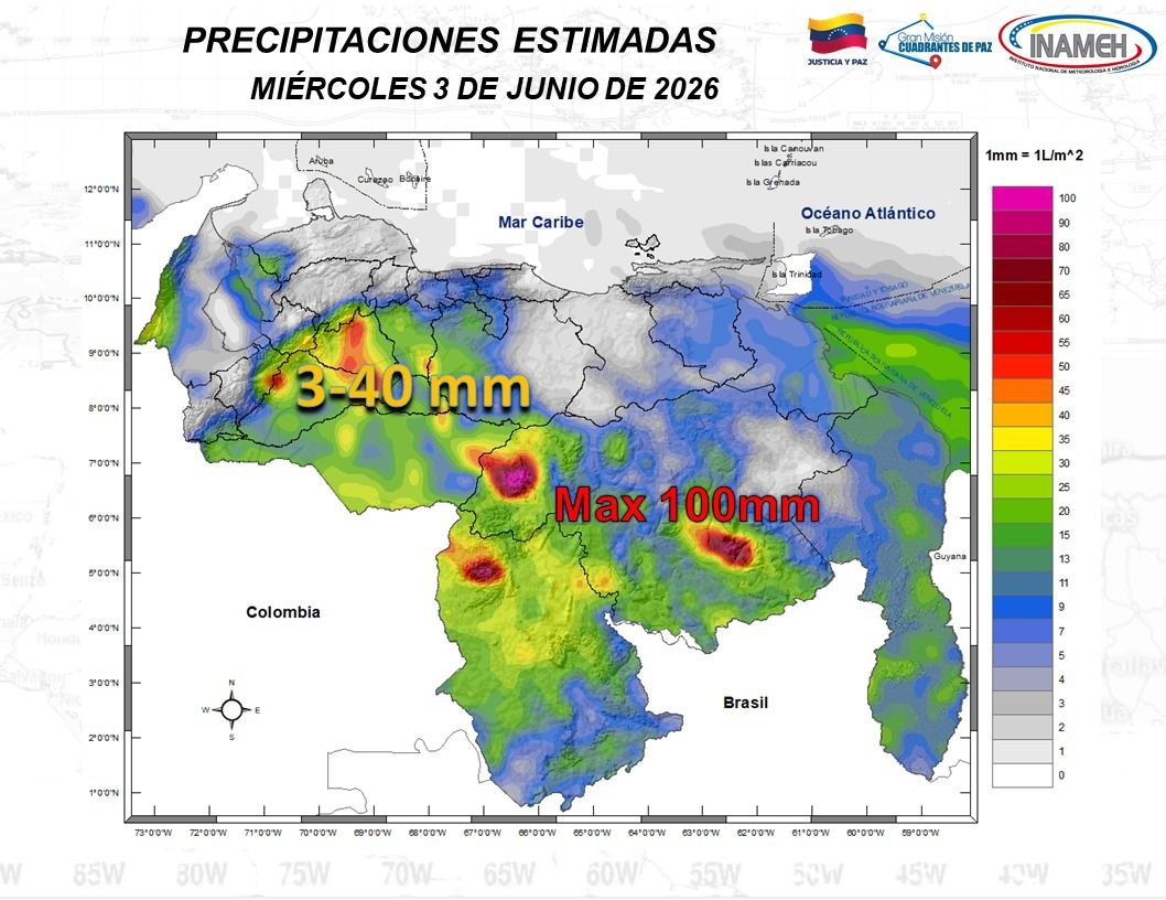 Inameh prevé precipitaciones intensas y cielo cubierto en múltiples regiones del país este #3Jun