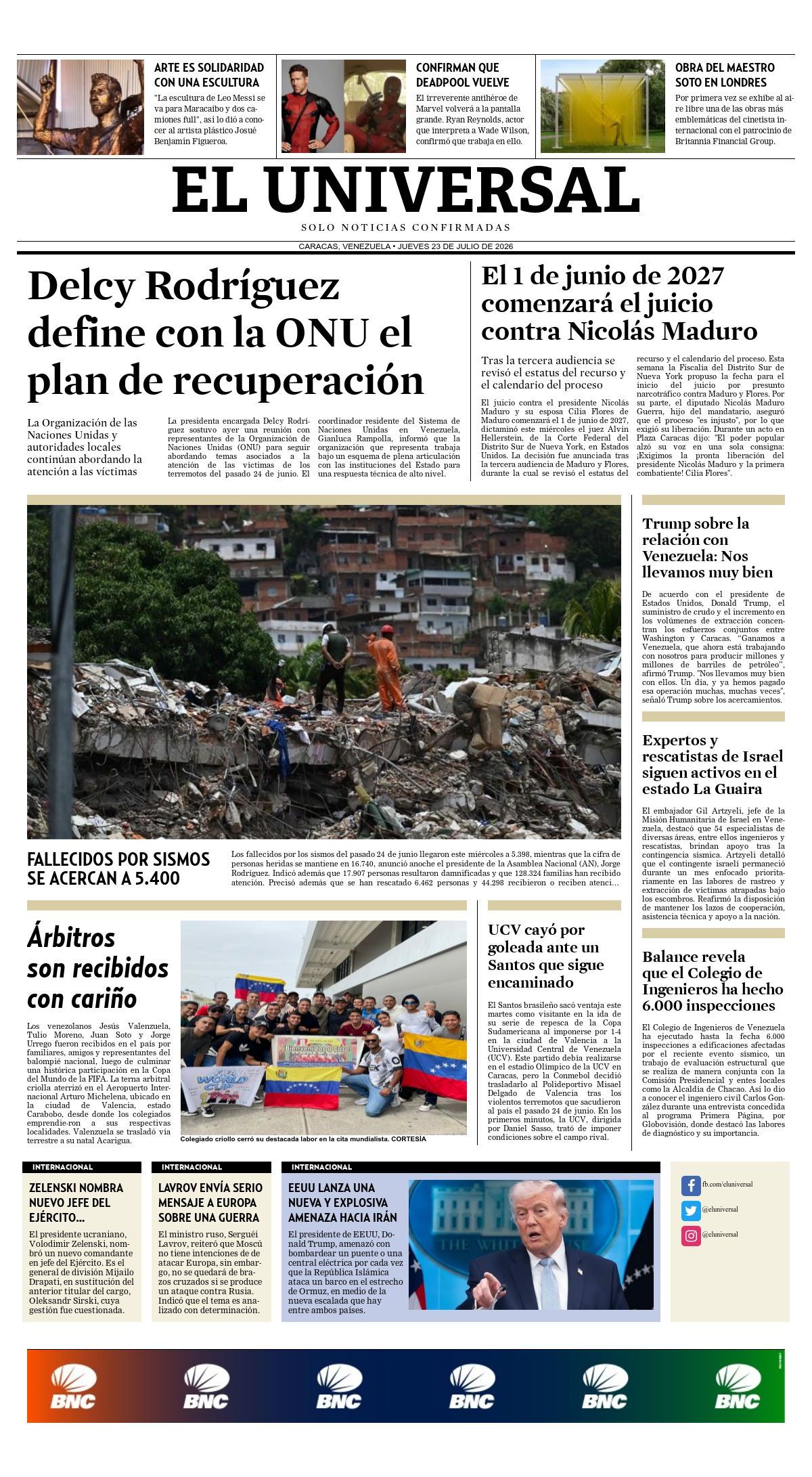 Portadas de este jueves 23 de julio de 2026
