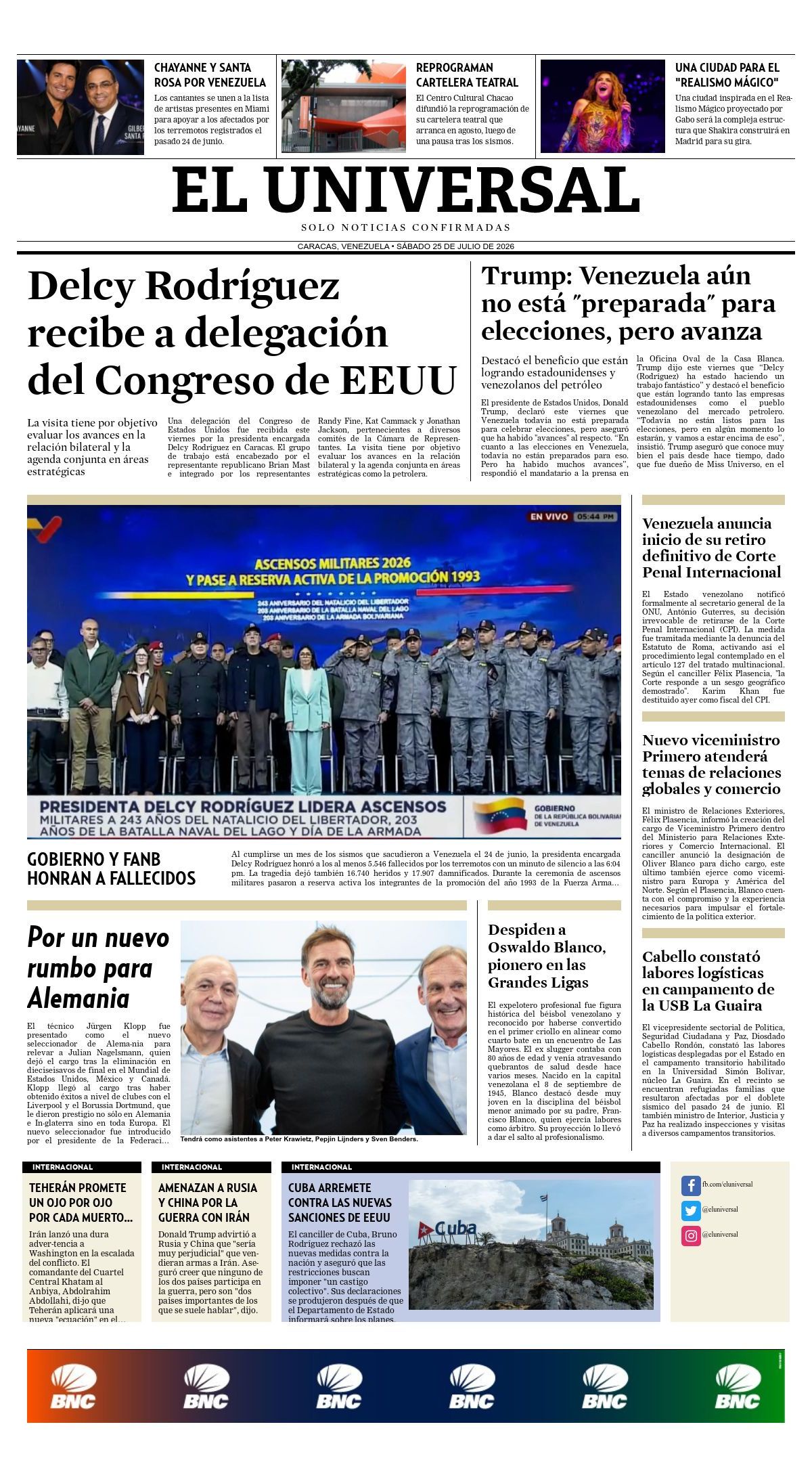 Portadas de este sábado 25 de julio de 2026