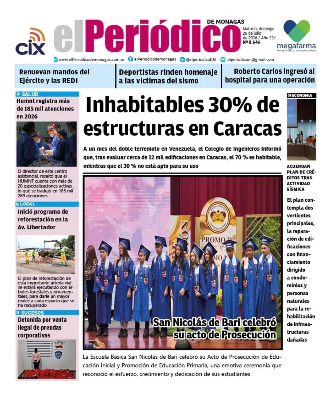 Portadas de este domingo 26 de julio de 2026