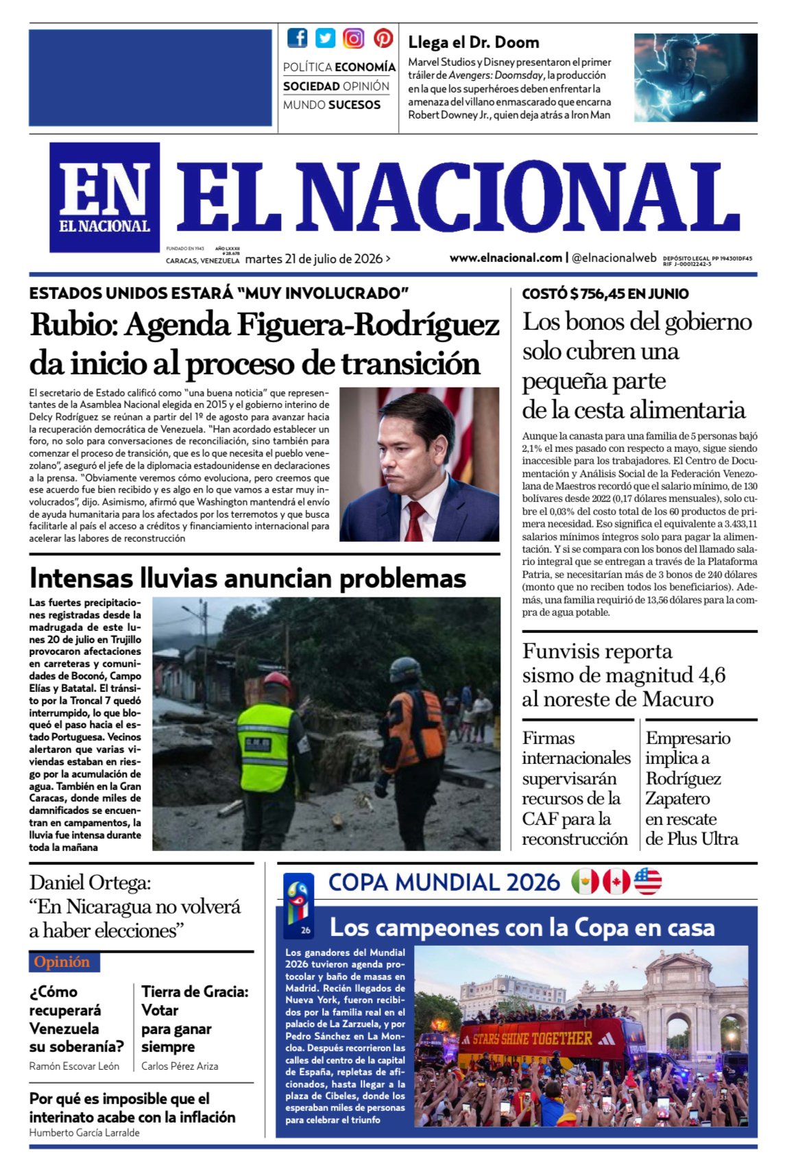 Portadas de este jueves 23 de julio de 2026