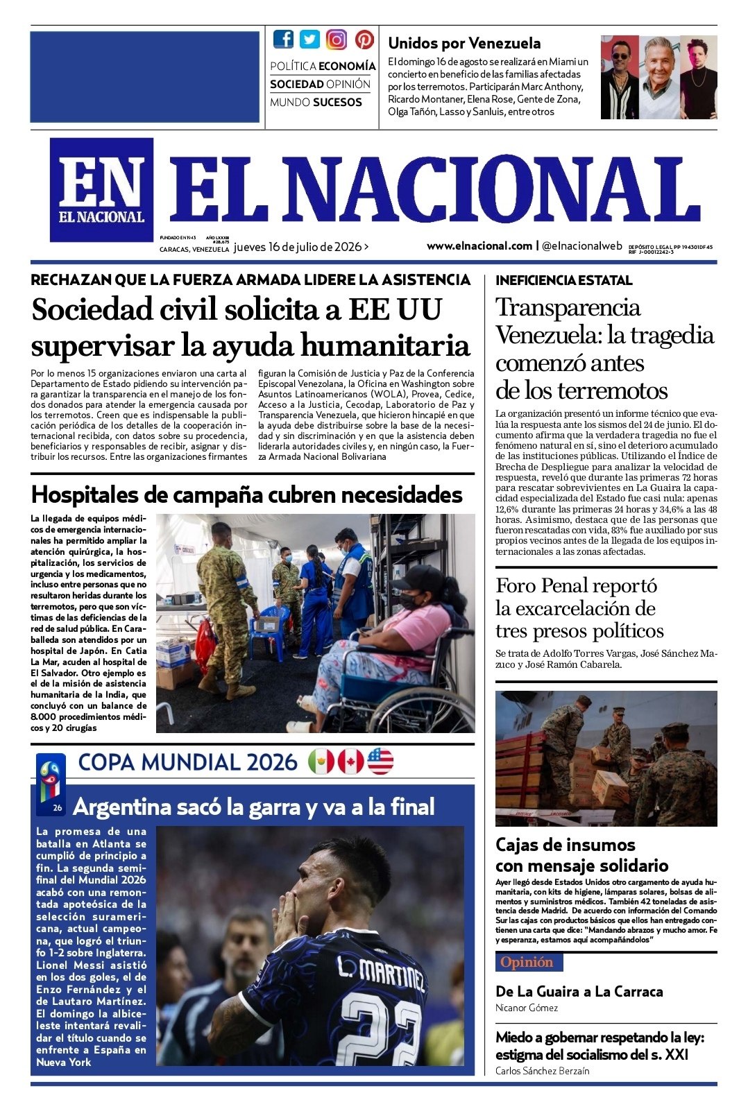Portadas de este viernes 17 de julio de 2026