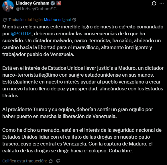 Así describió el senador Lindsey Graham el futuro de Venezuela tras la caída de Nicolás Maduro 1 Captura de pantalla 2026 07 12 195225