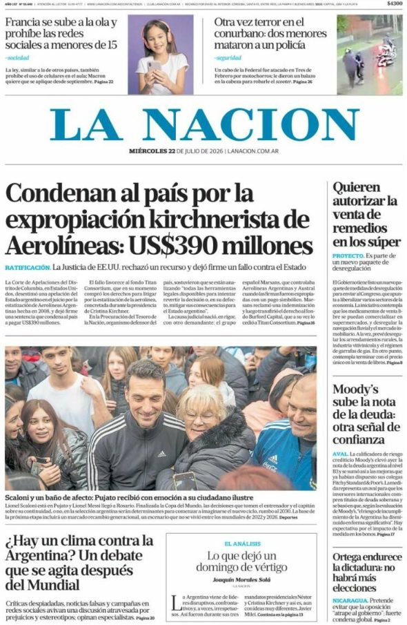 Portadas latinoamericanas de este miércoles 22 de julio de 2026