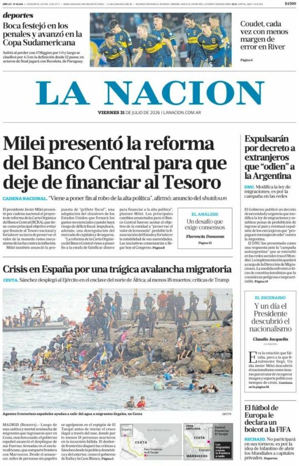 Portadas latinoamericanas de este viernes 31 de julio de 2026