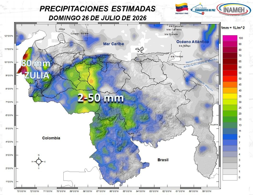 Inameh prevé chubascos y descargas eléctricas en varias regiones del país este #26Jul