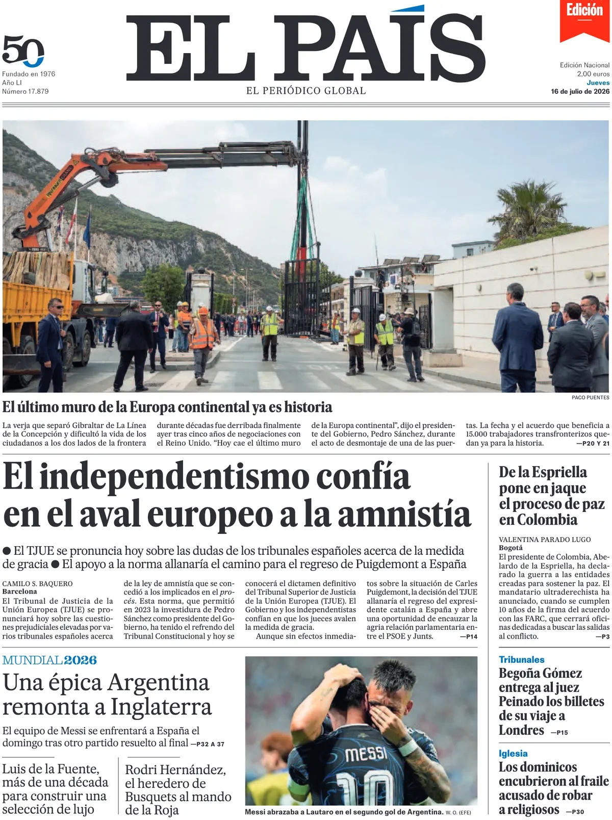Portadas de la prensa internacional de este jueves 16 de julio de 2026