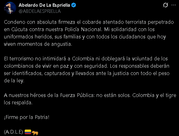 Abelardo De La Espriella condenó el atentado terrorista en Cúcuta 1 Captura de pantalla 2026 08 01 094907 1